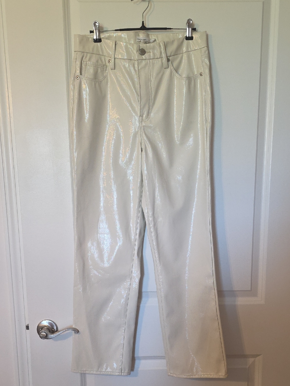 Good American Cream High-Shine Faux Leather Pants